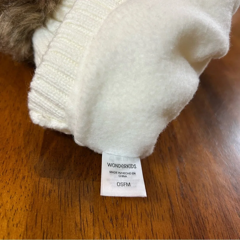Cream Cable-Knit Pom Beanie | Fleece Lined | Youth One Size Fits Most